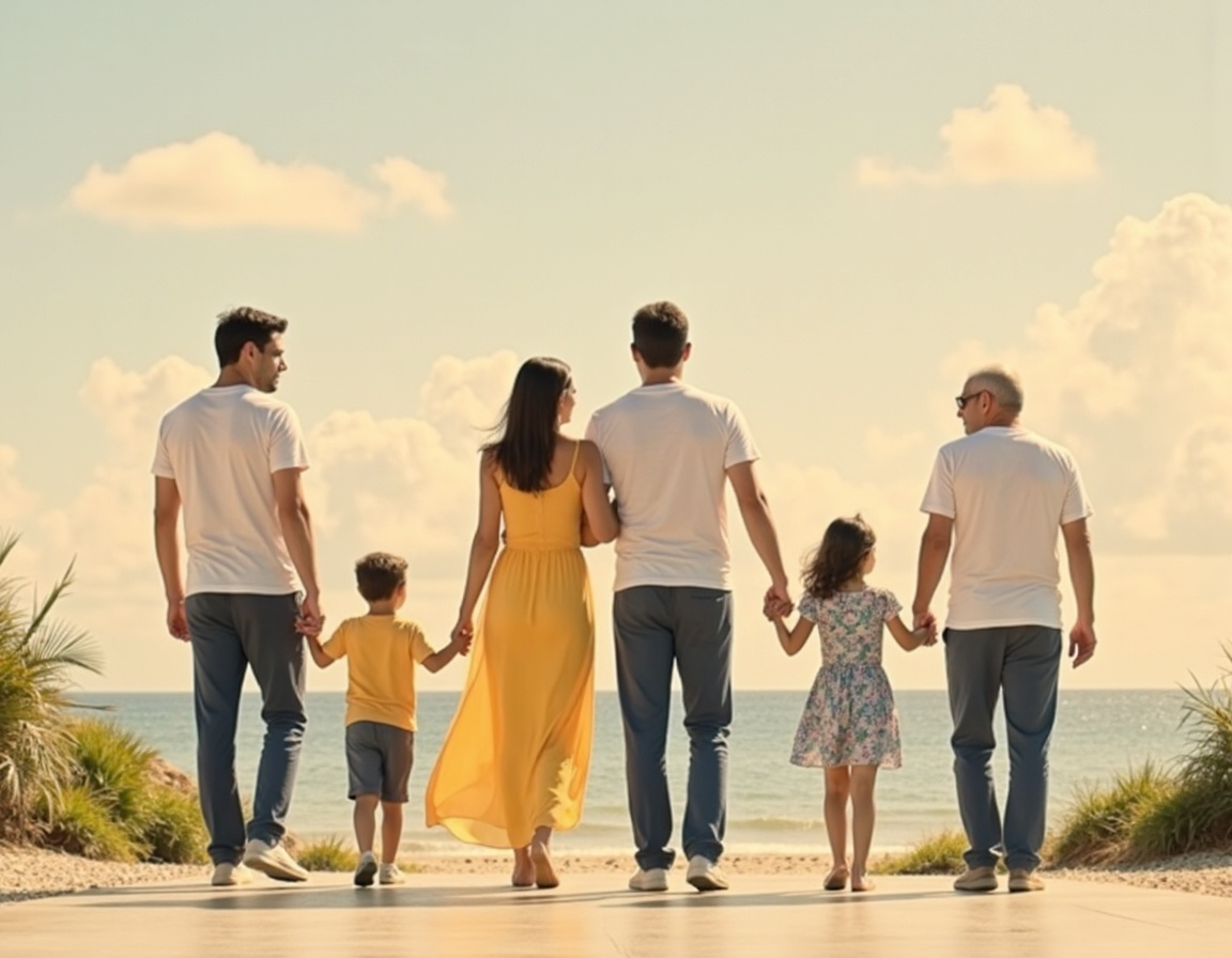 Familia reunida en el hogar, transmitiendo seguridad y bienestar financiero.